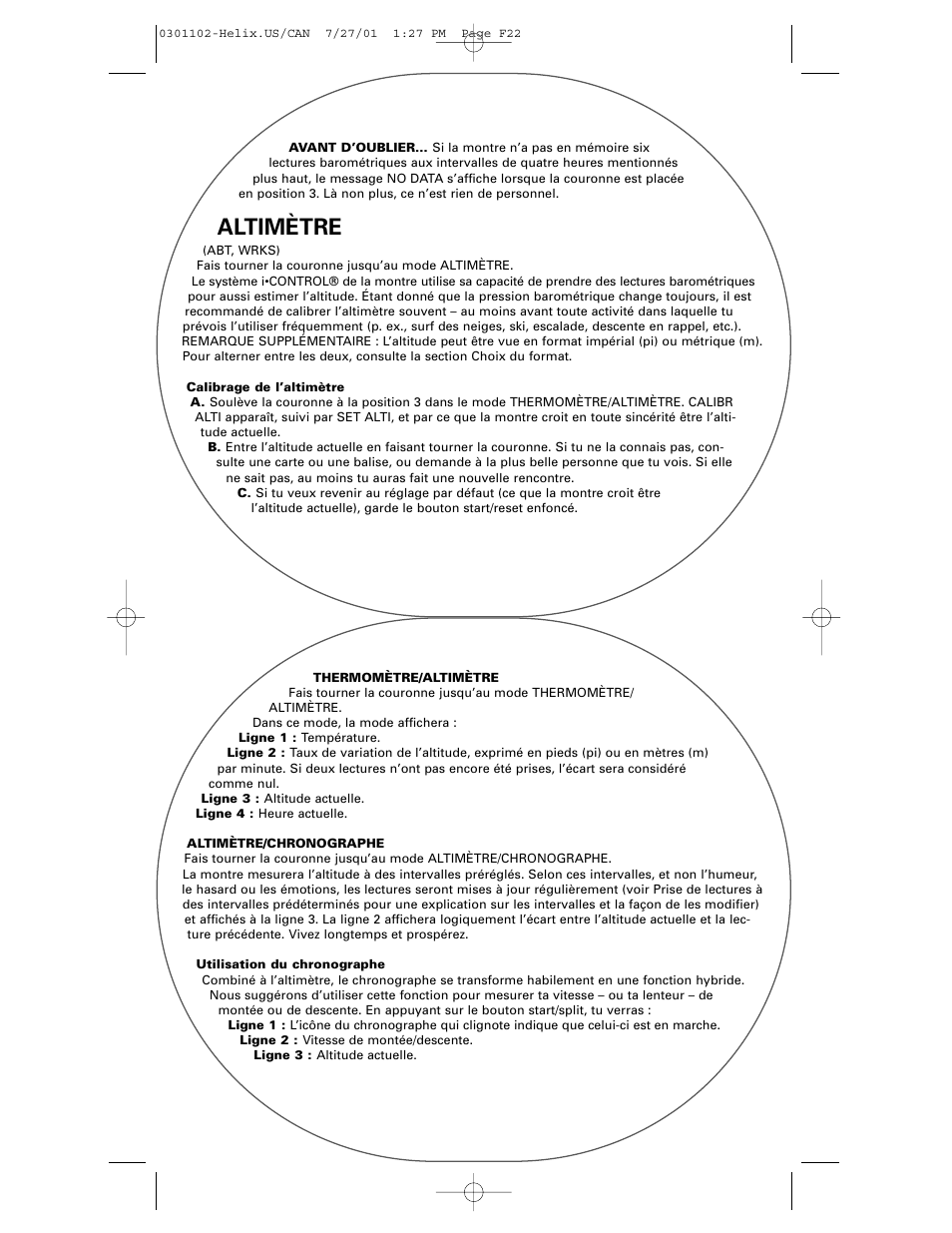 Altimètre | Timex Helix User Manual | Page 22 / 46