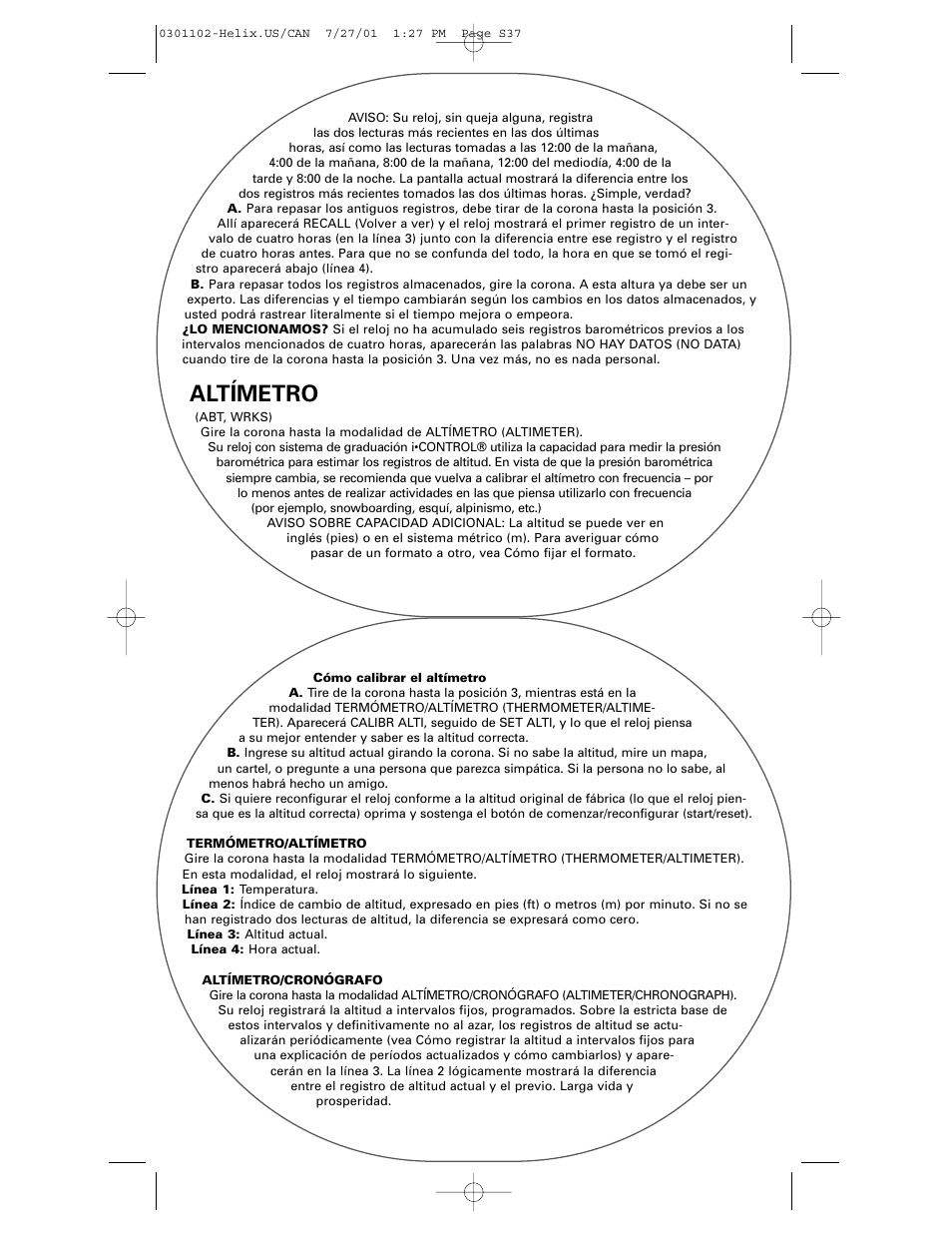 Altímetro | Timex Helix User Manual | Page 37 / 46