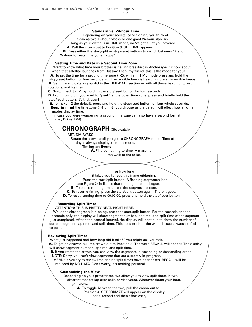 Chronograph | Timex Helix User Manual | Page 5 / 46