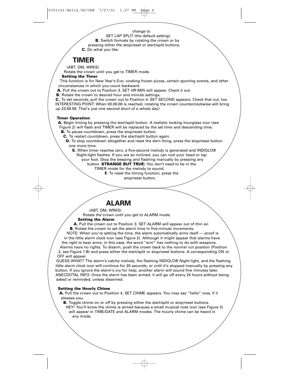 Timer, Alarm | Timex Helix User Manual | Page 6 / 46