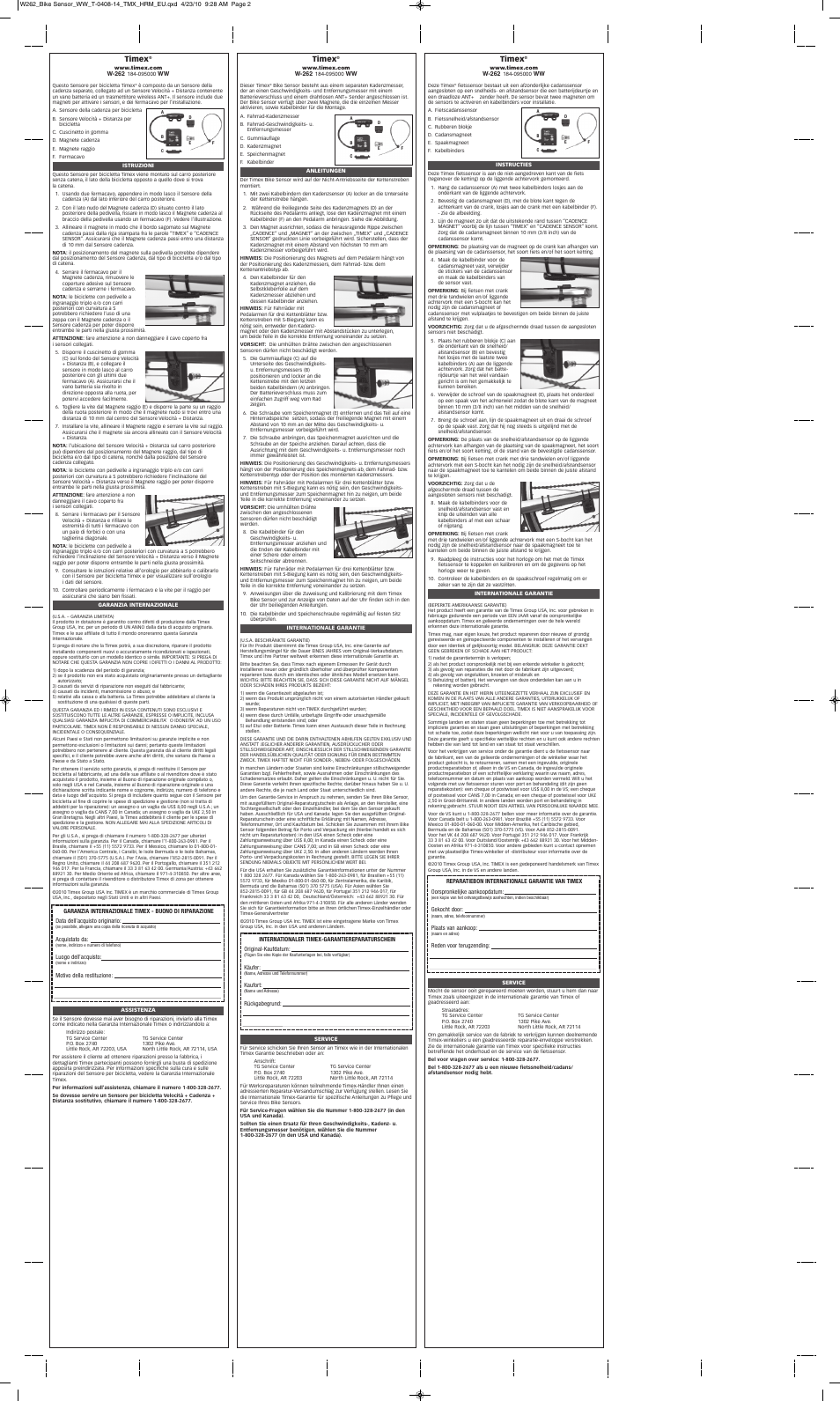 Timex W-262 184-095000 WW User Manual | Page 2 / 2