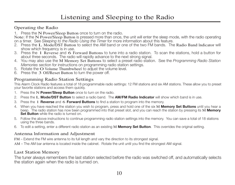 Listening and sleeping to the radio | Timex T308 User Manual | Page 10 / 12