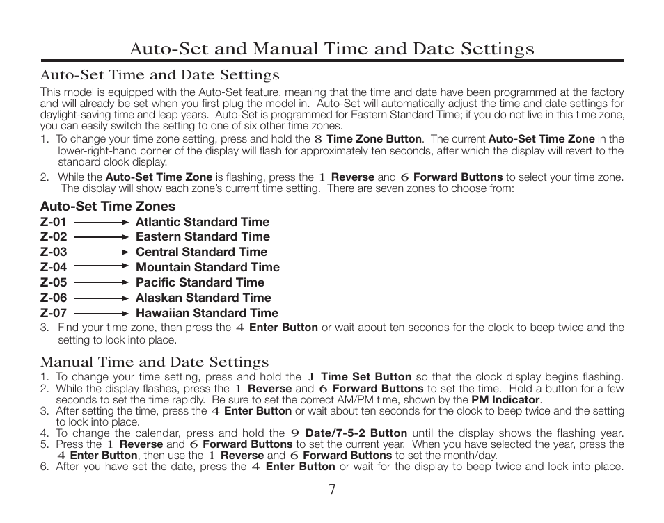 Auto-set and manual time and date settings | Timex T308 User Manual | Page 7 / 12