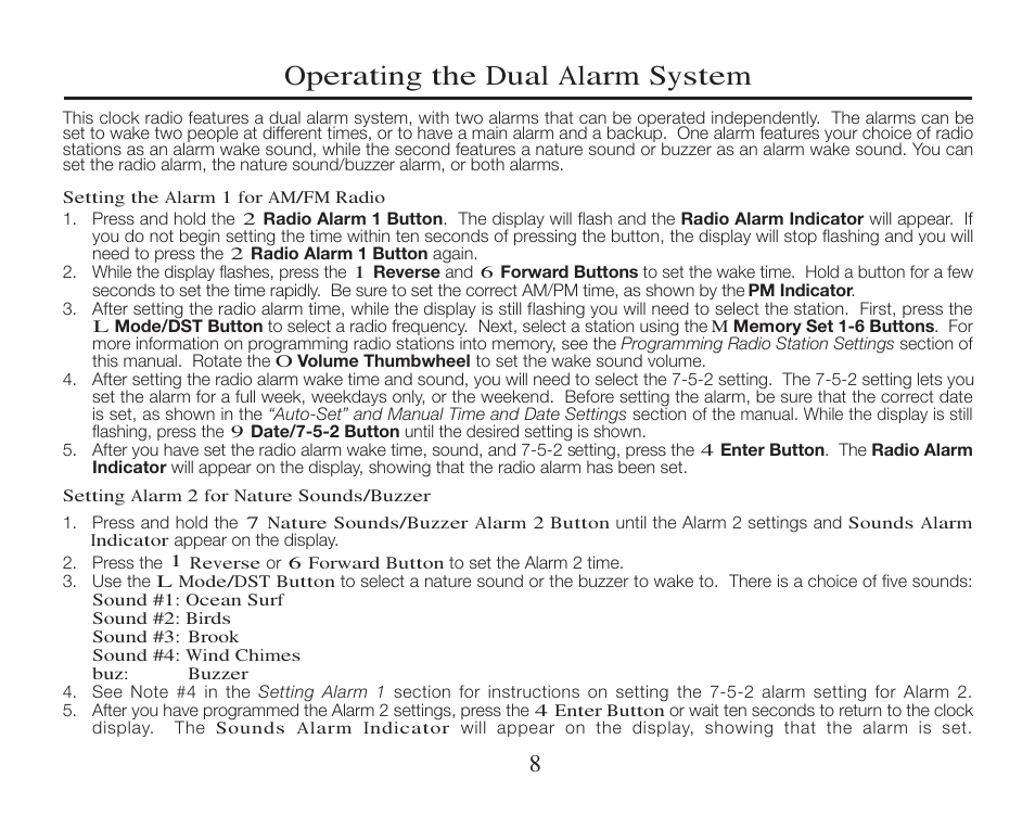 Operating the dual alarm system | Timex T308 User Manual | Page 8 / 12