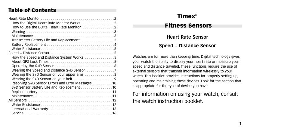 Timex, Fitness sensors | Timex M640 User Manual | Page 2 / 223