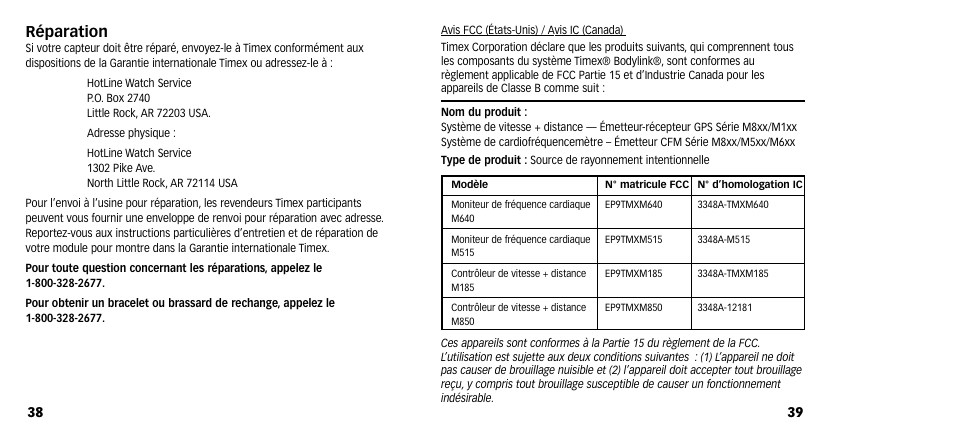Réparation | Timex M640 User Manual | Page 21 / 223