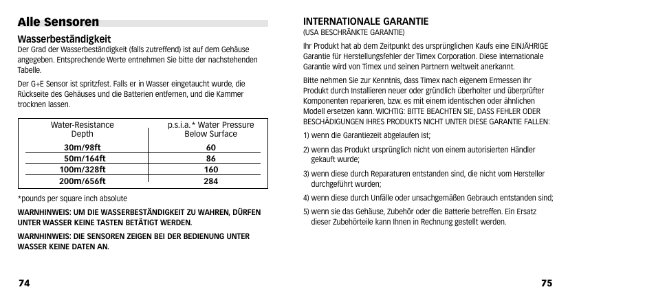 Alle sensoren | Timex M640 User Manual | Page 39 / 223