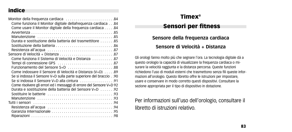 Timex, Sensori per fitness | Timex M640 User Manual | Page 43 / 223