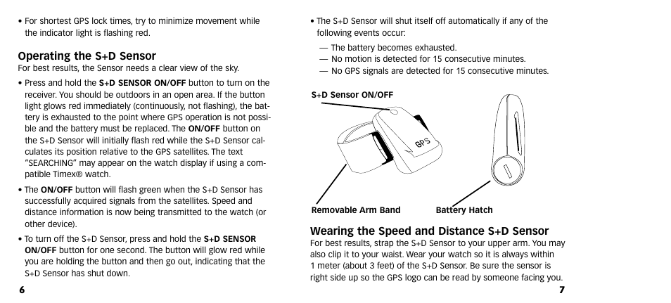 Wearing the speed and distance s+d sensor, Operating the s+d sensor | Timex M640 User Manual | Page 5 / 223