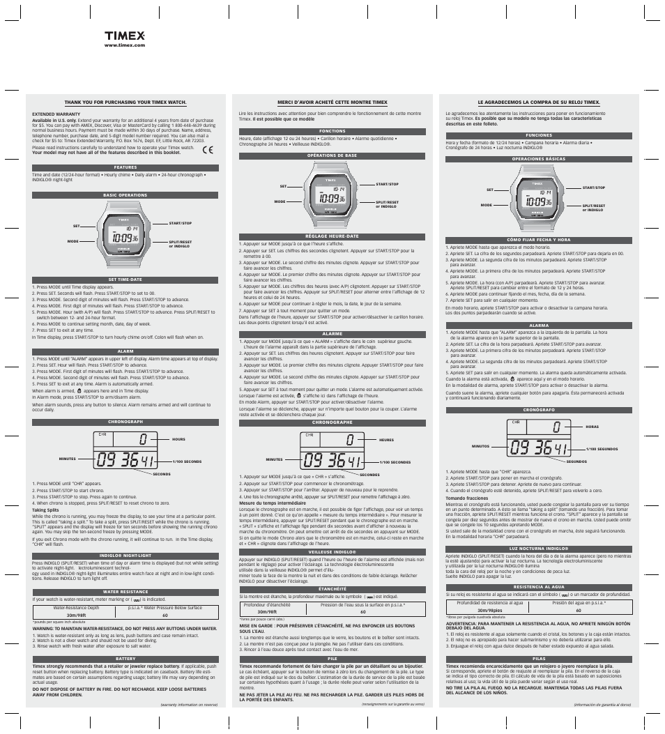 Timex 555-095000 User Manual | 2 pages