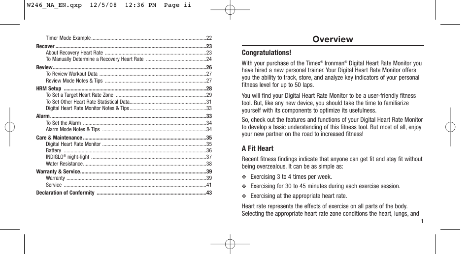 Overview | Timex 811-095000-02NA User Manual | Page 3 / 25