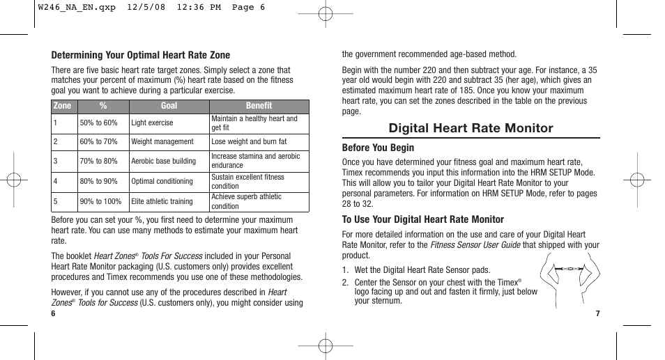 Digital heart rate monitor | Timex 811-095000-02NA User Manual | Page 6 / 25
