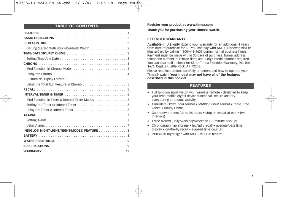 Timex M805 User Manual | Page 2 / 22