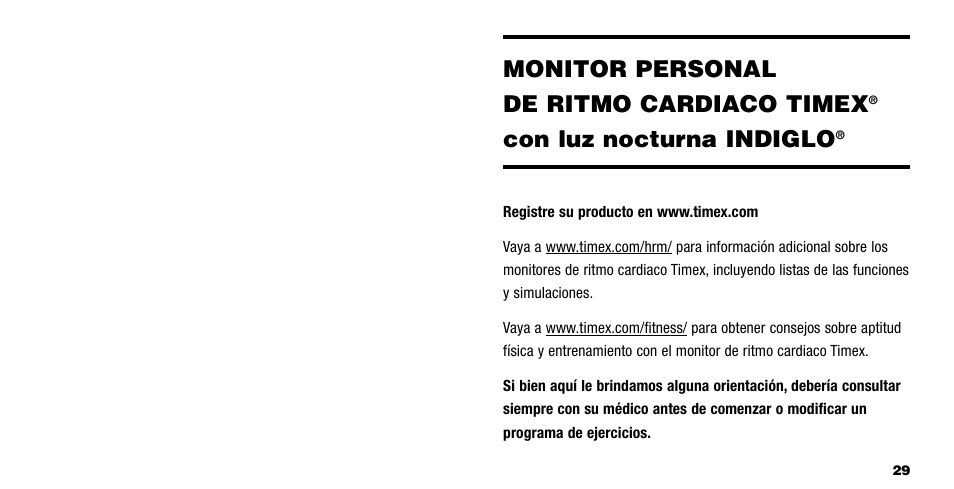 Monitor personal de ritmo cardiaco timex, Con luz nocturna indiglo | Timex M593 User Manual | Page 16 / 50