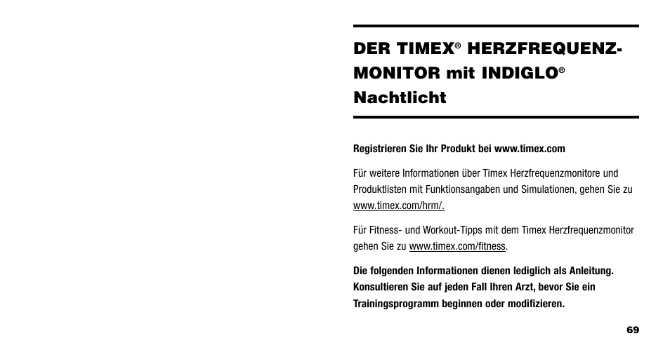 Der timex, Herzfrequenz- monitor mit indiglo, Nachtlicht | Timex M593 User Manual | Page 37 / 50