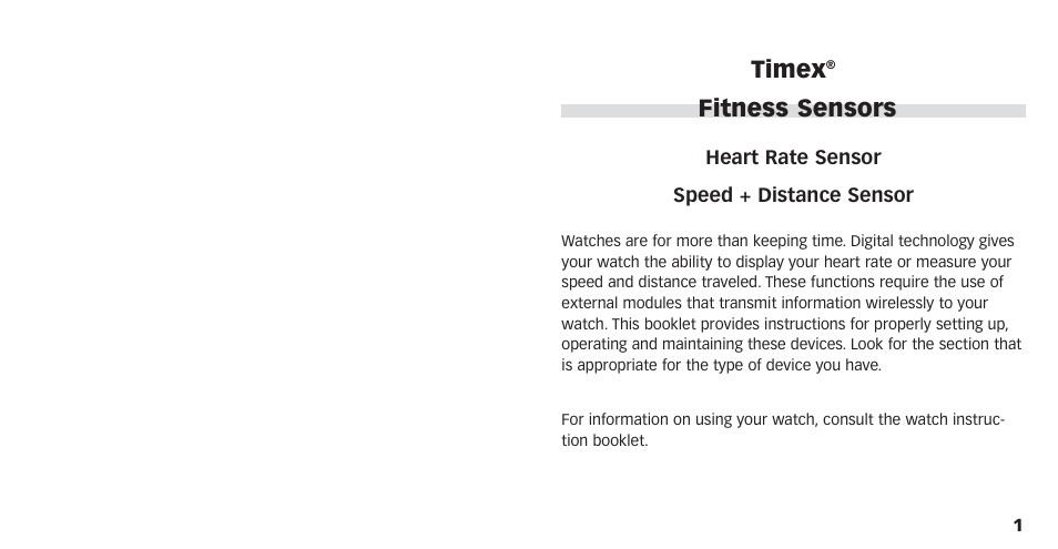 Timex, Fitness sensors | Timex M821 User Manual | Page 2 / 11