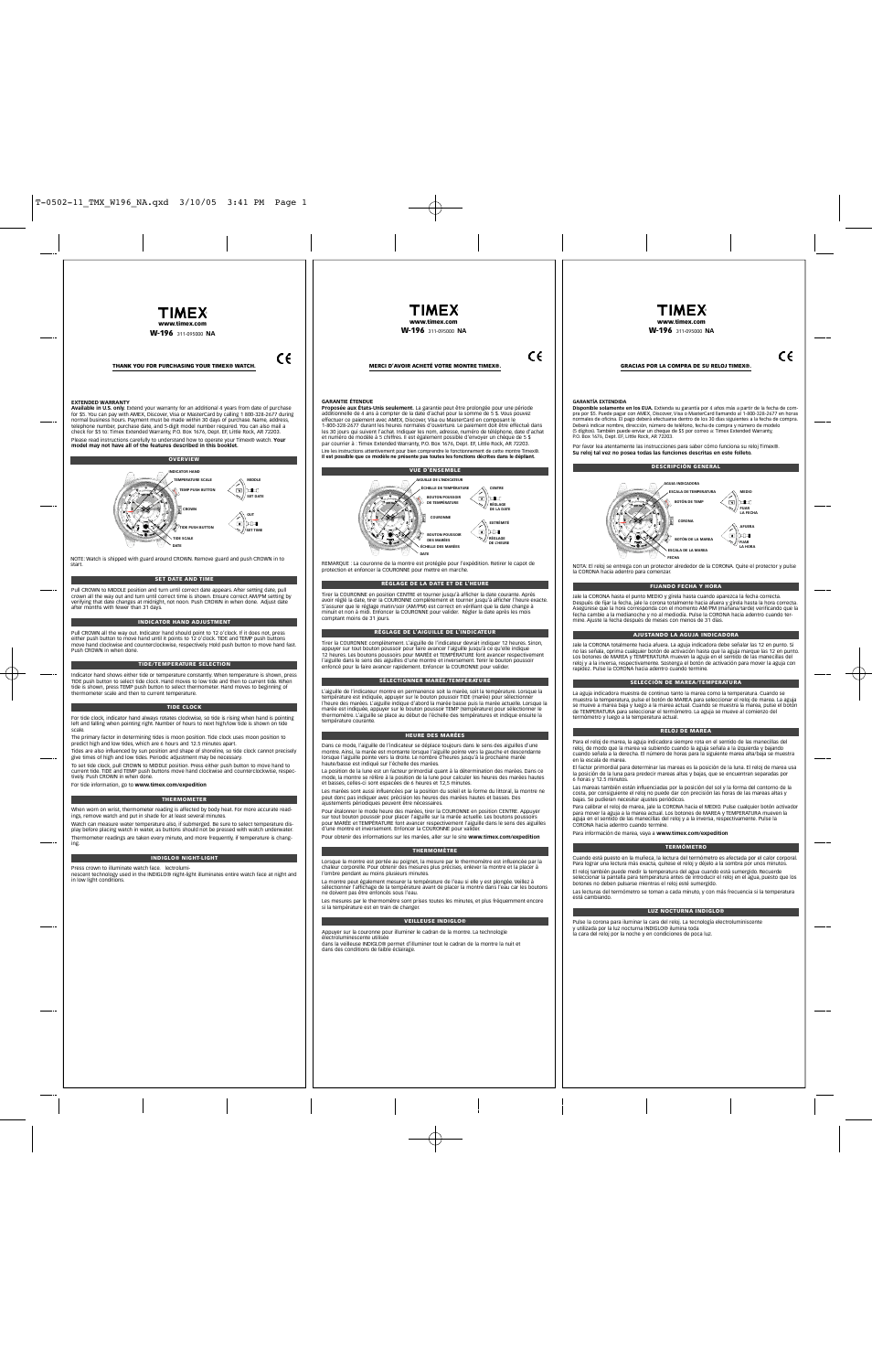 Timex 311-095000 NA User Manual | 2 pages