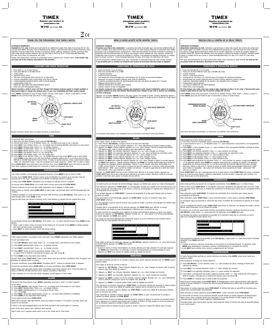 Timex 688-095000 NA User Manual | 2 pages