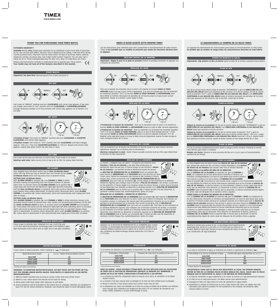 Timex W-4 User Manual | 2 pages