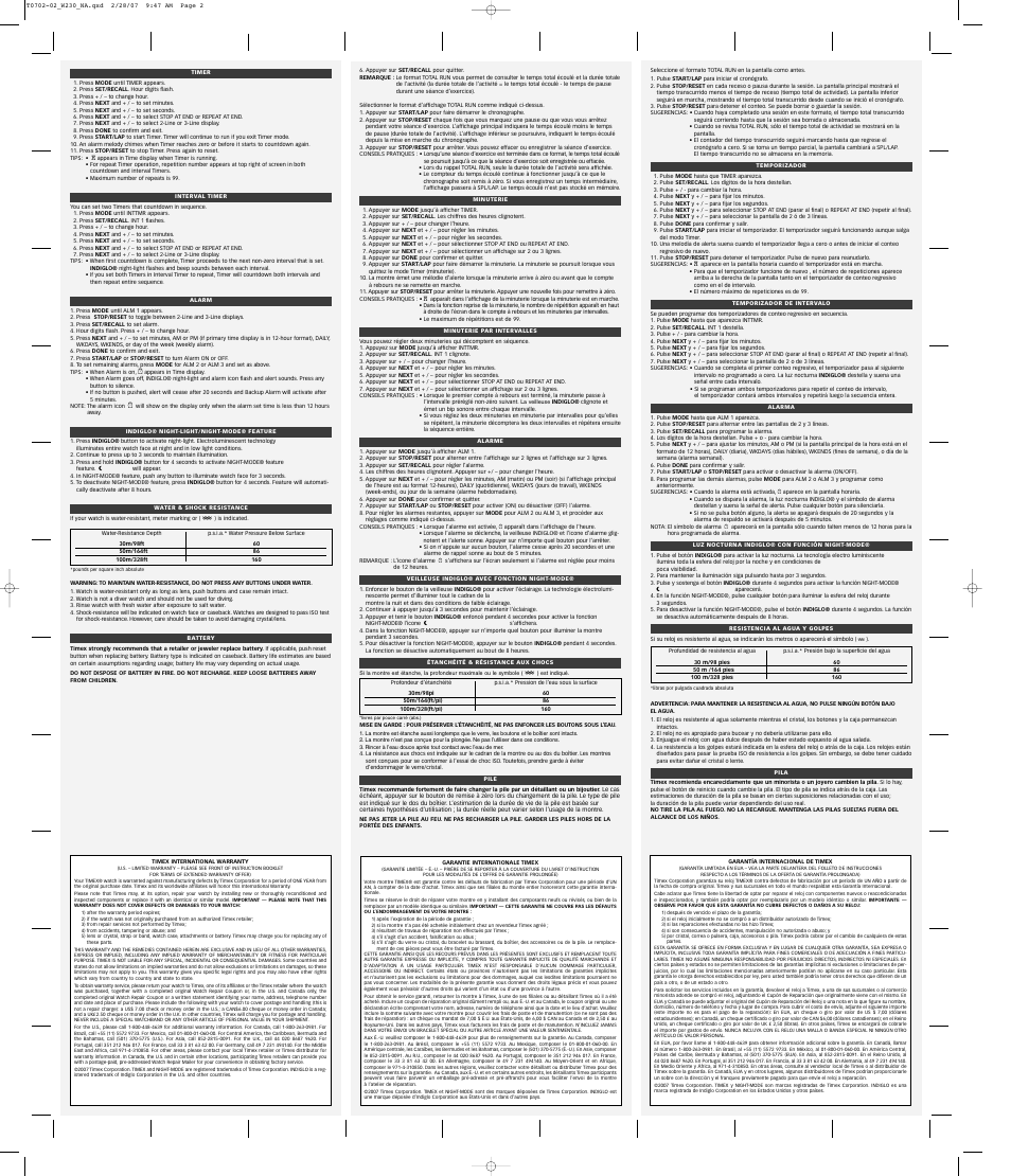 Timex 696-095000 NA User Manual | Page 2 / 2