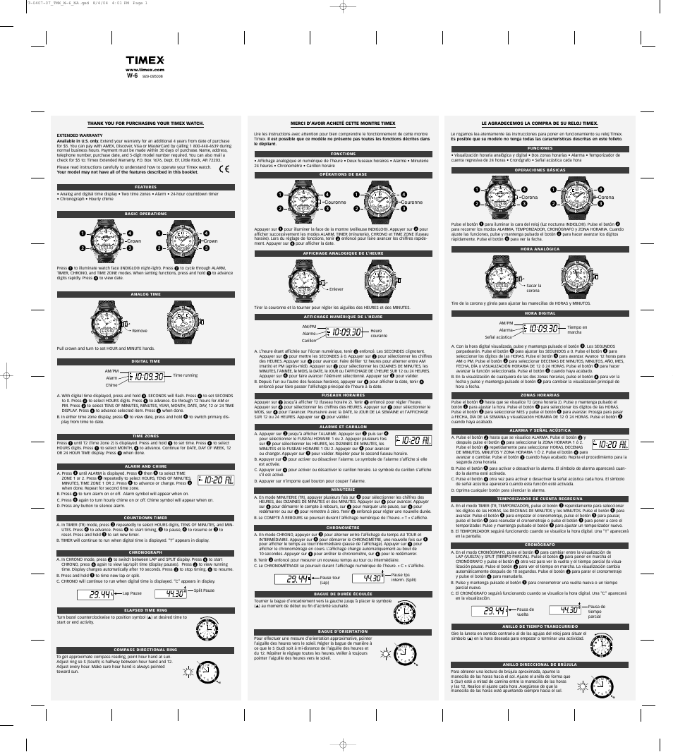 Timex W-6 User Manual | 2 pages