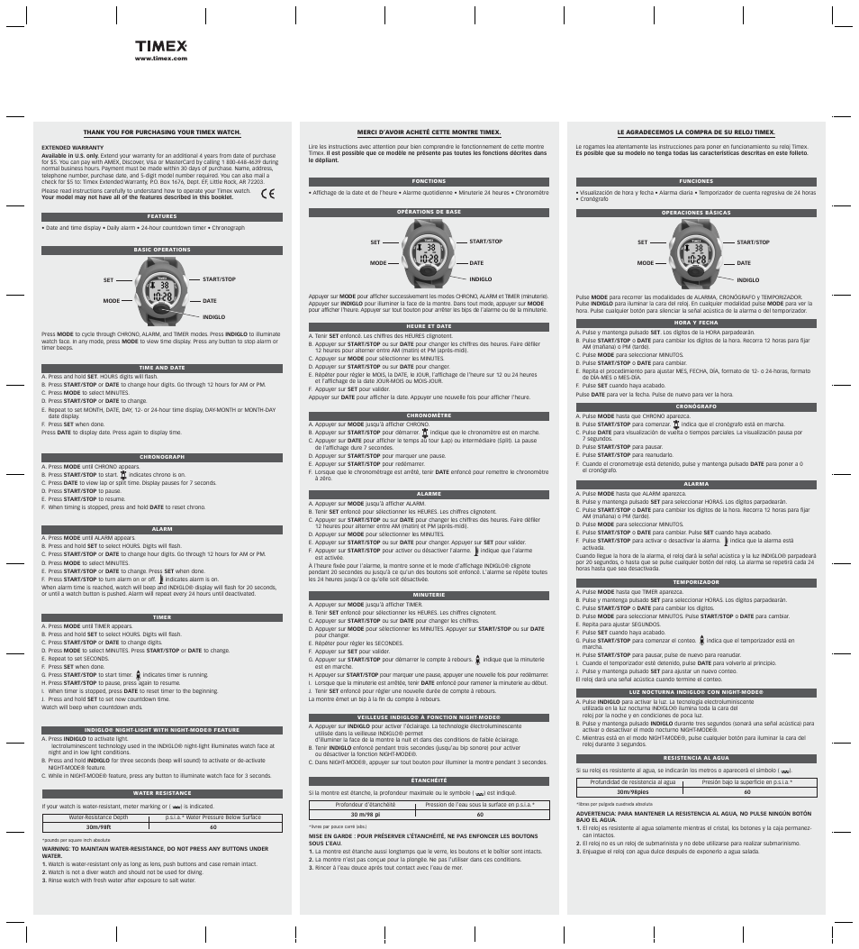Timex 791-095003 User Manual | 2 pages