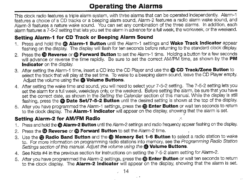 Operating the alarms, Operating the alarms -15 | Timex T625B User Manual | Page 14 / 20
