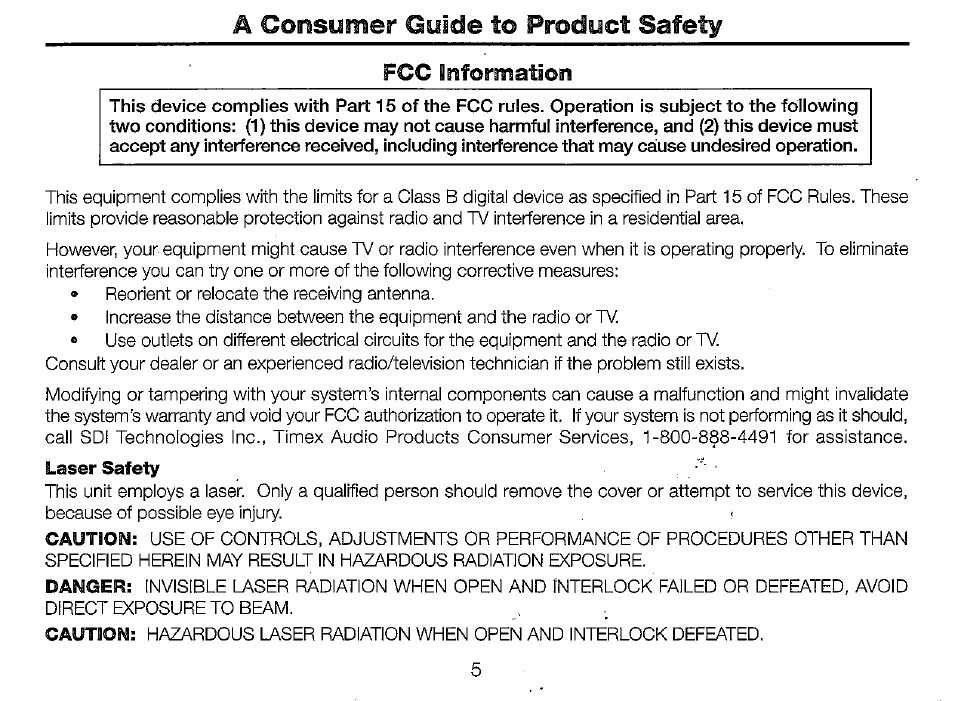 A consumer guide to product safety, Fcc information | Timex T625B User Manual | Page 5 / 20