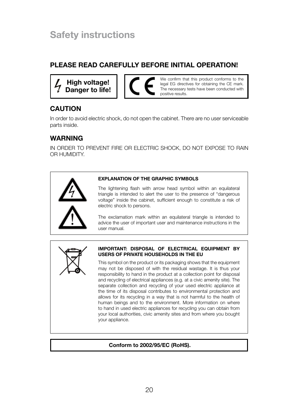 Safety instructions | THORENS TEP 3800 User Manual | Page 20 / 52