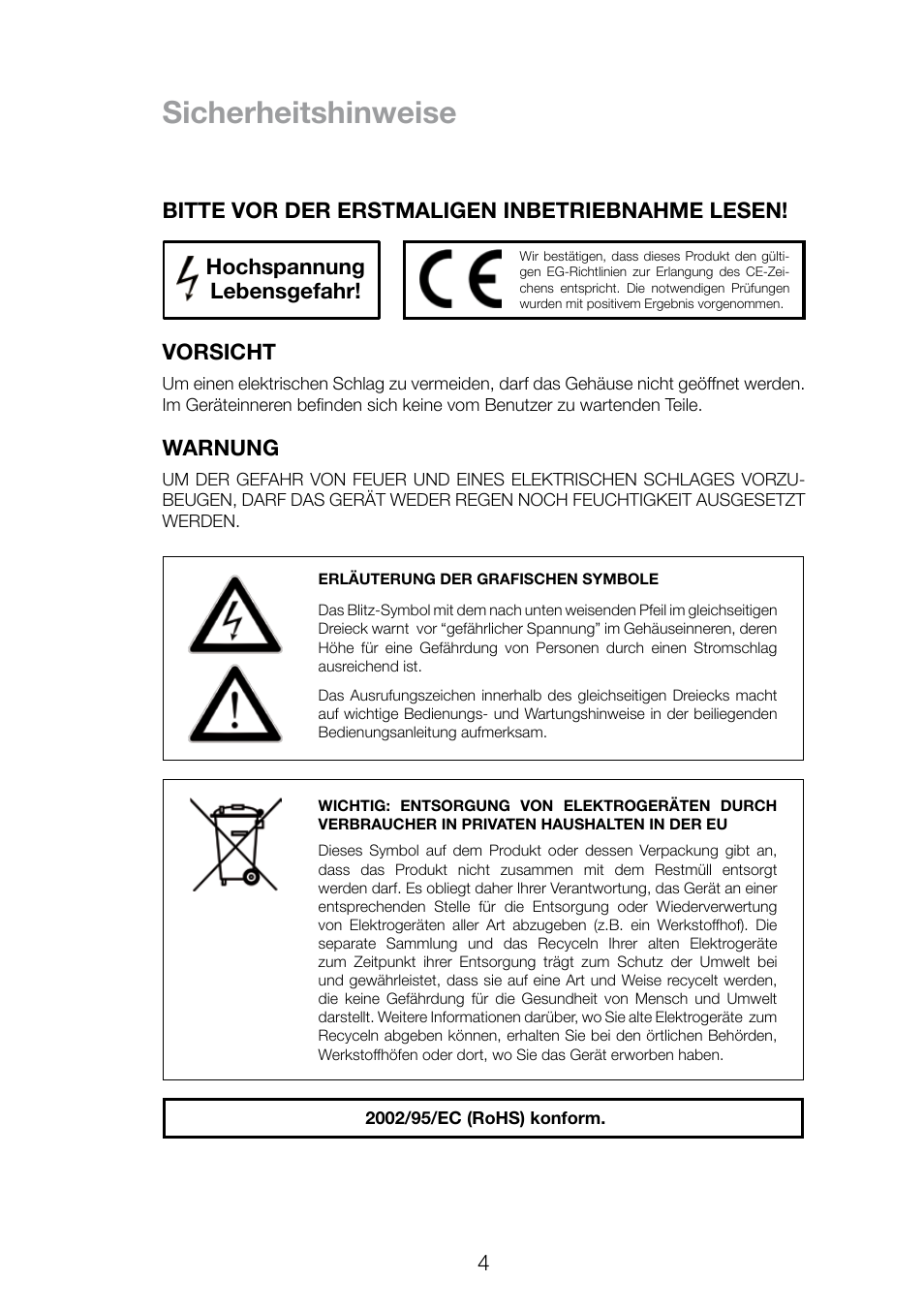 Sicherheitshinweise | THORENS TEP 3800 User Manual | Page 4 / 52