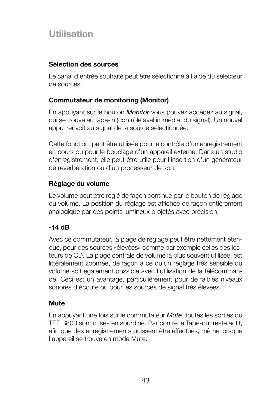 Utilisation | THORENS TEP 3800 User Manual | Page 43 / 52