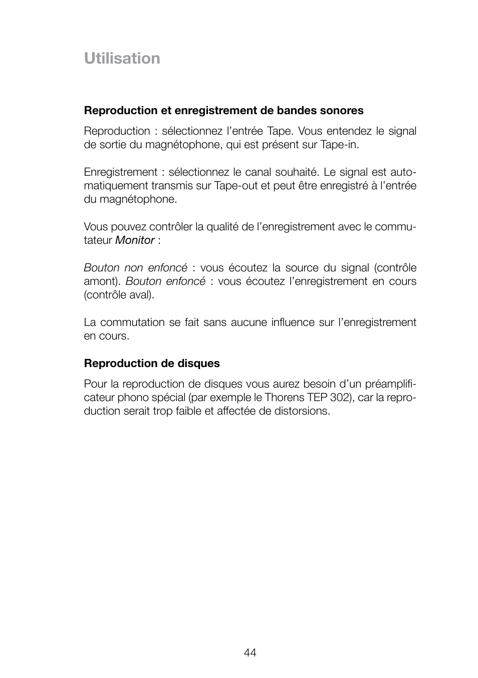 Utilisation | THORENS TEP 3800 User Manual | Page 44 / 52