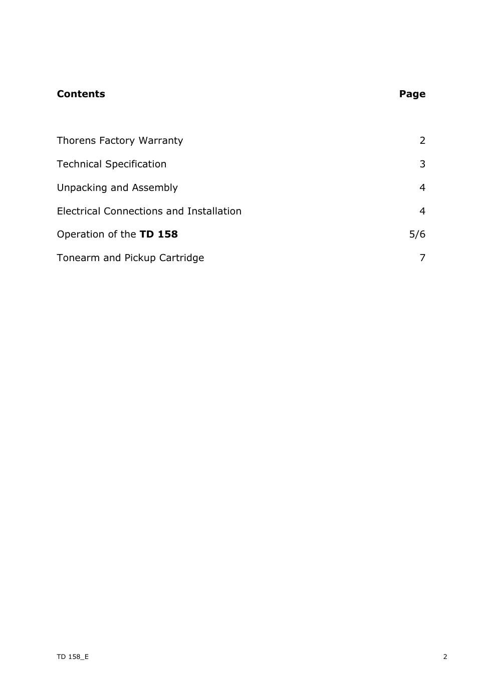 THORENS TD158 User Manual | Page 2 / 9