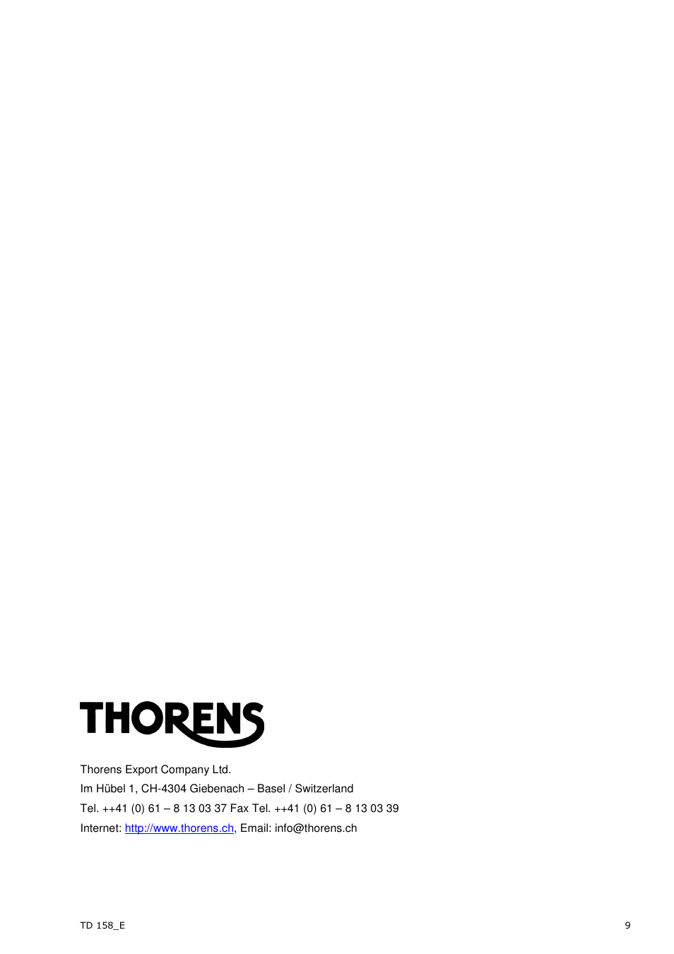 THORENS TD158 User Manual | Page 9 / 9