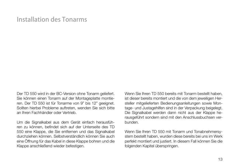 Installation des tonarms | THORENS TD 550 User Manual | Page 13 / 64