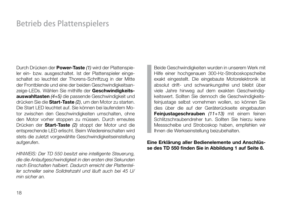 Betrieb des plattenspielers | THORENS TD 550 User Manual | Page 18 / 64