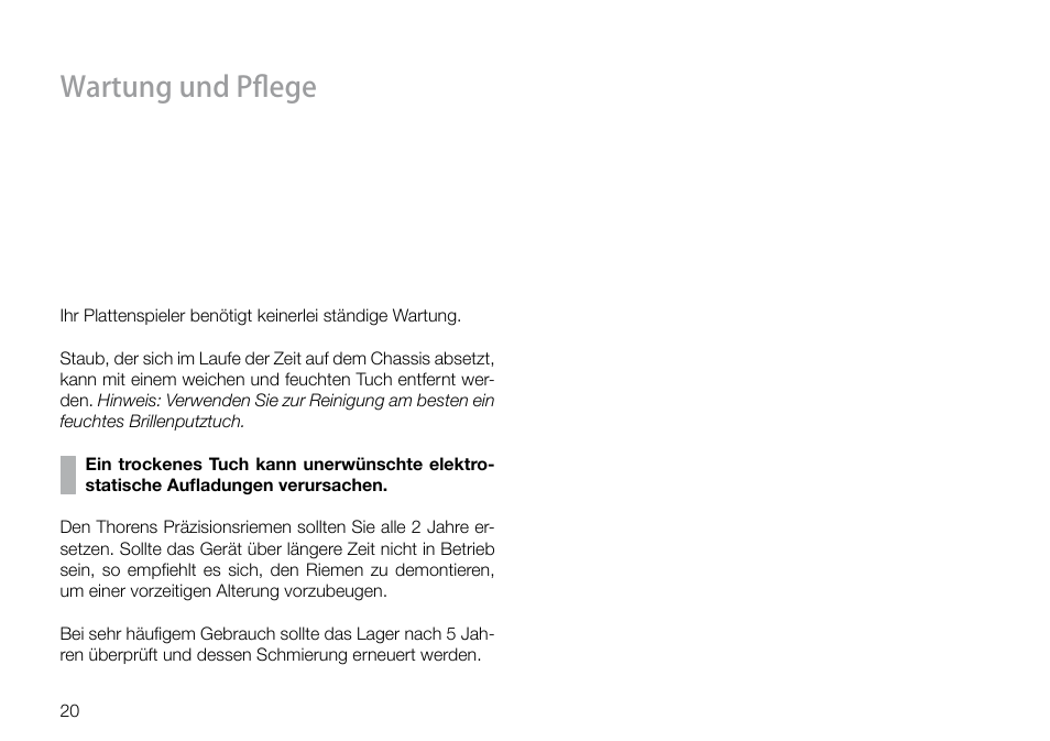Wartung und pflege | THORENS TD 550 User Manual | Page 20 / 64