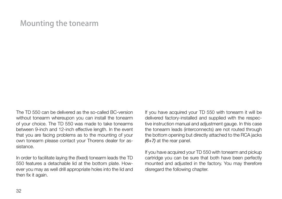 Mounting the tonearm | THORENS TD 550 User Manual | Page 32 / 64
