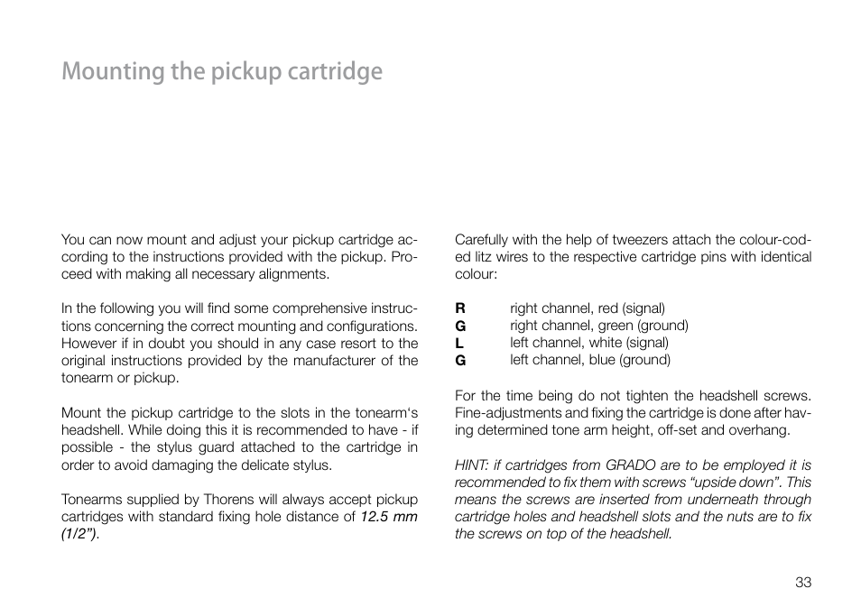 Mounting the pickup cartridge | THORENS TD 550 User Manual | Page 33 / 64