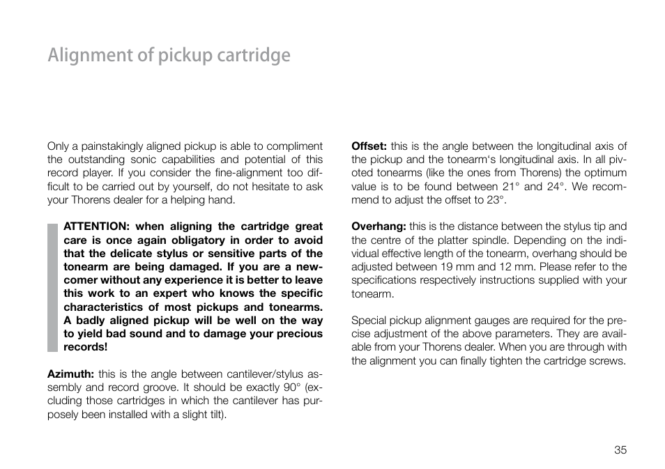 Alignment of pickup cartridge | THORENS TD 550 User Manual | Page 35 / 64