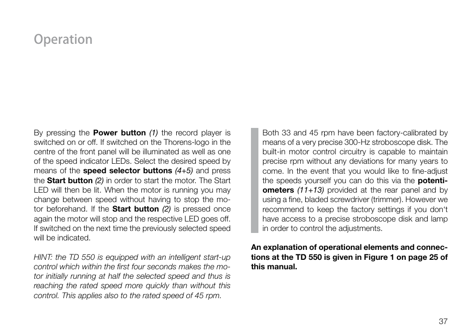 Operation | THORENS TD 550 User Manual | Page 37 / 64