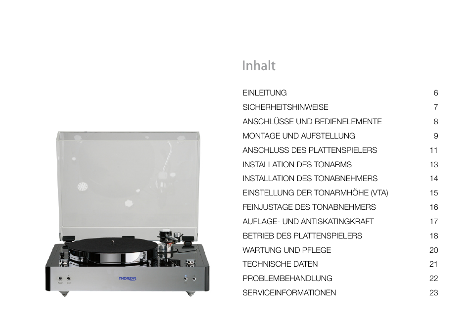 Inhalt | THORENS TD 550 User Manual | Page 4 / 64