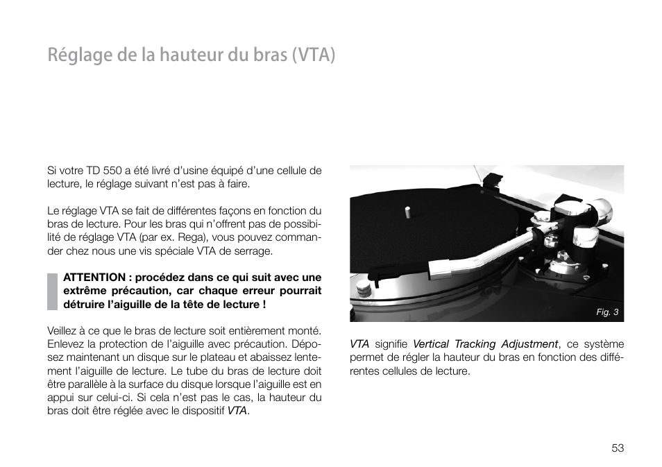 Réglage de la hauteur du bras (vta) | THORENS TD 550 User Manual | Page 53 / 64