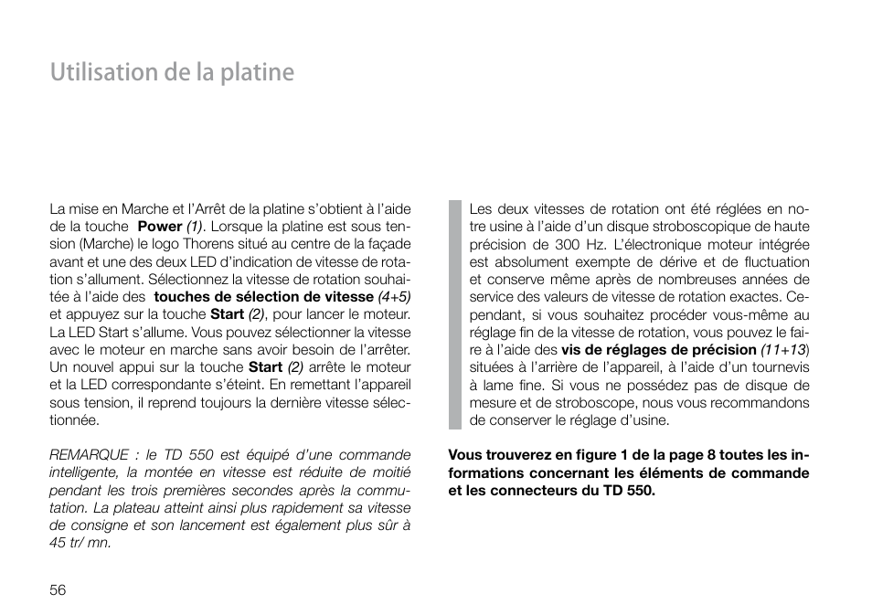 Utilisation de la platine | THORENS TD 550 User Manual | Page 56 / 64