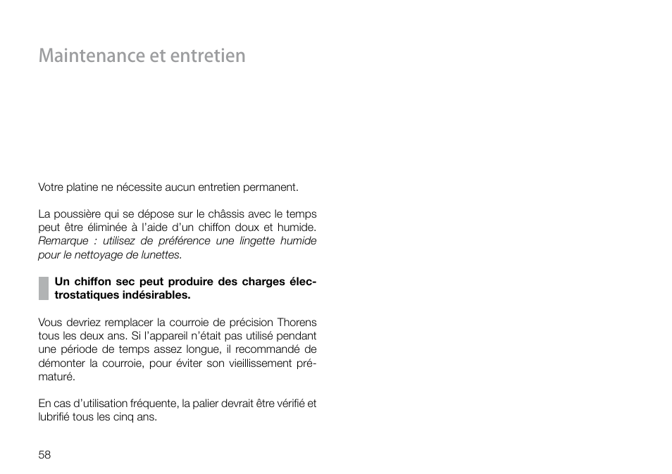 Maintenance et entretien | THORENS TD 550 User Manual | Page 58 / 64