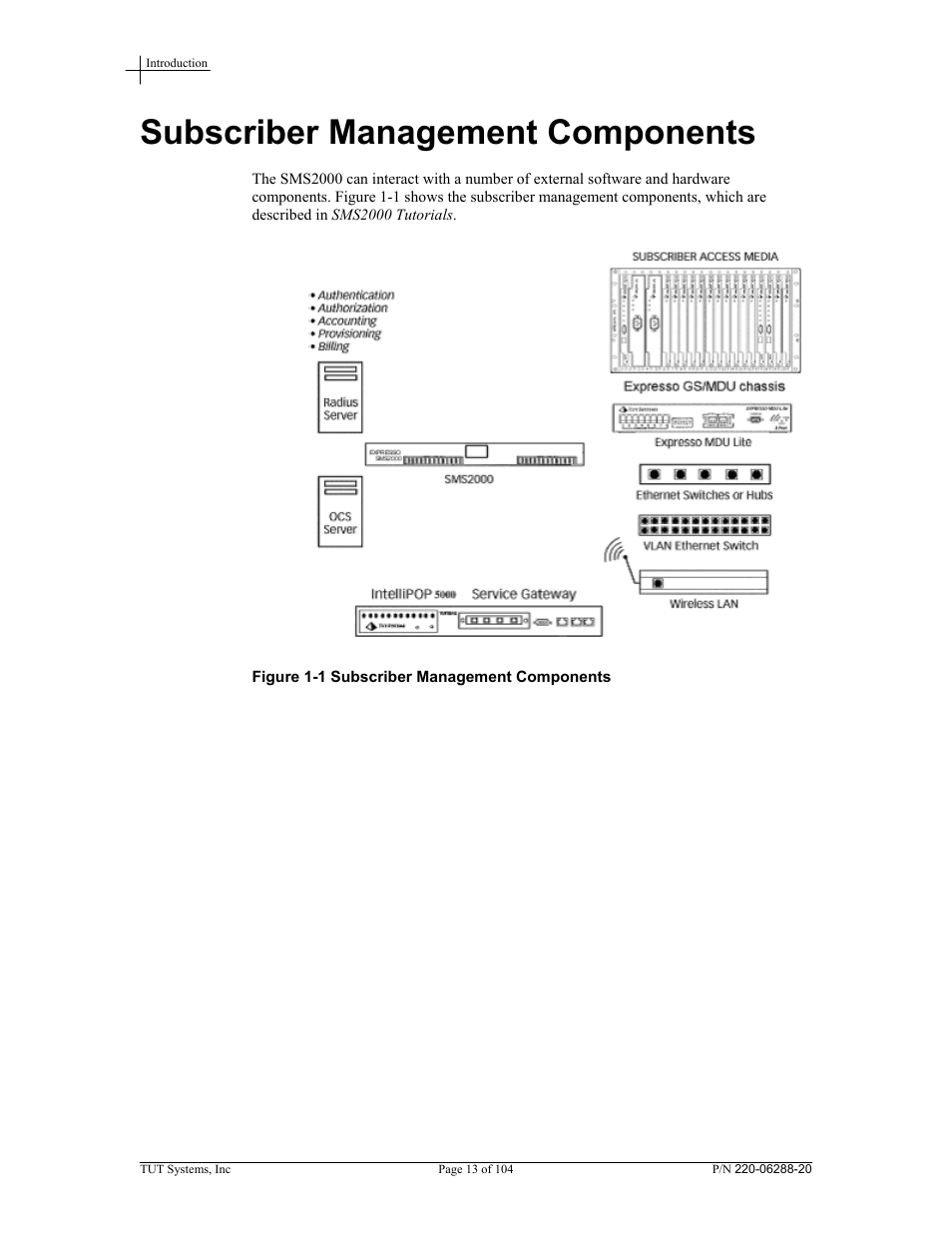 Subscriber management components, Figure 1-1 subscriber management components | Tut Systems SMS2000 User Manual | Page 13 / 104