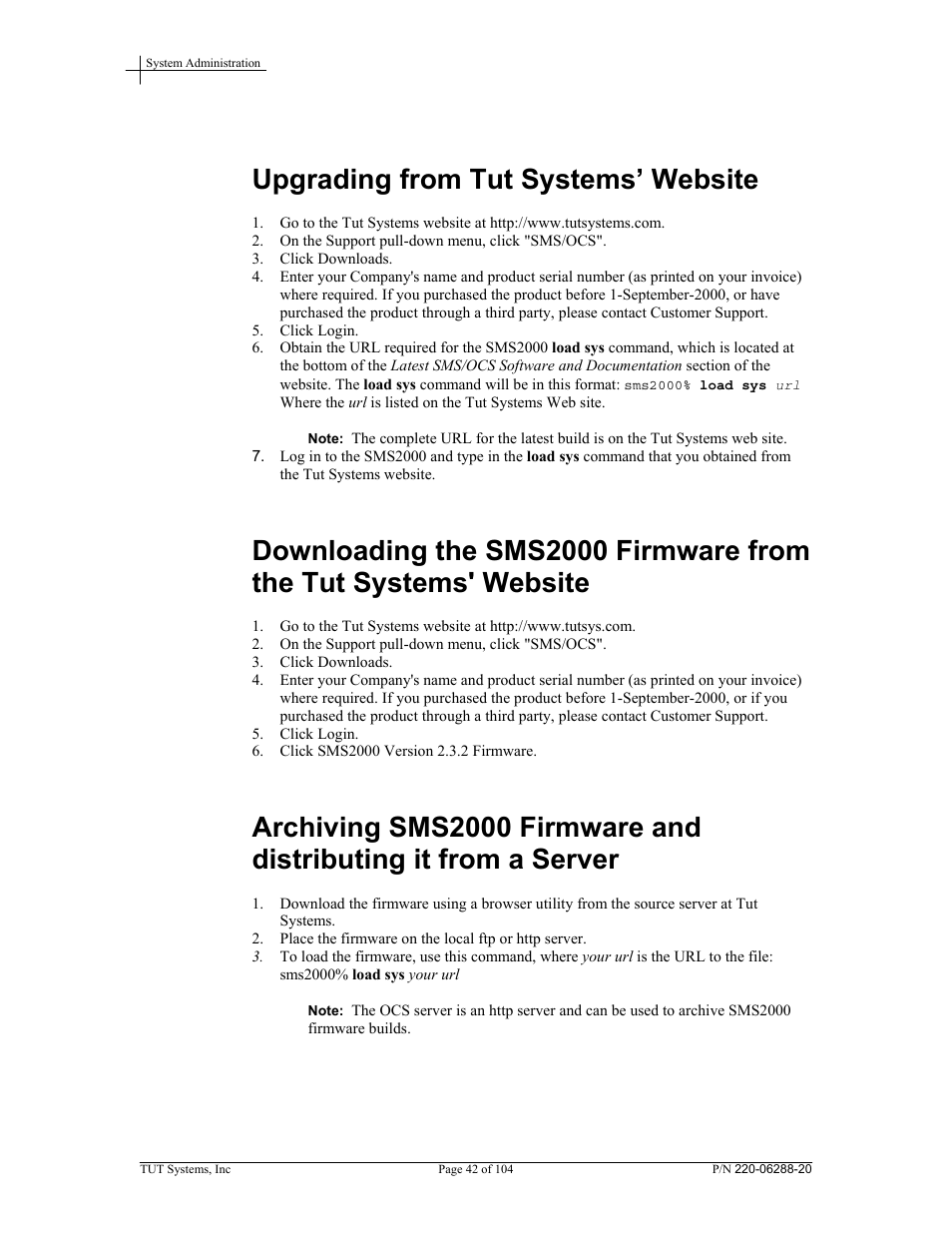 Upgrading from tut systems’ website | Tut Systems SMS2000 User Manual | Page 42 / 104