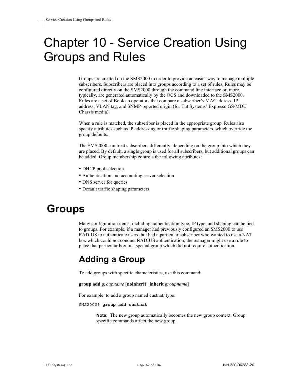 Groups, Adding a group | Tut Systems SMS2000 User Manual | Page 62 / 104
