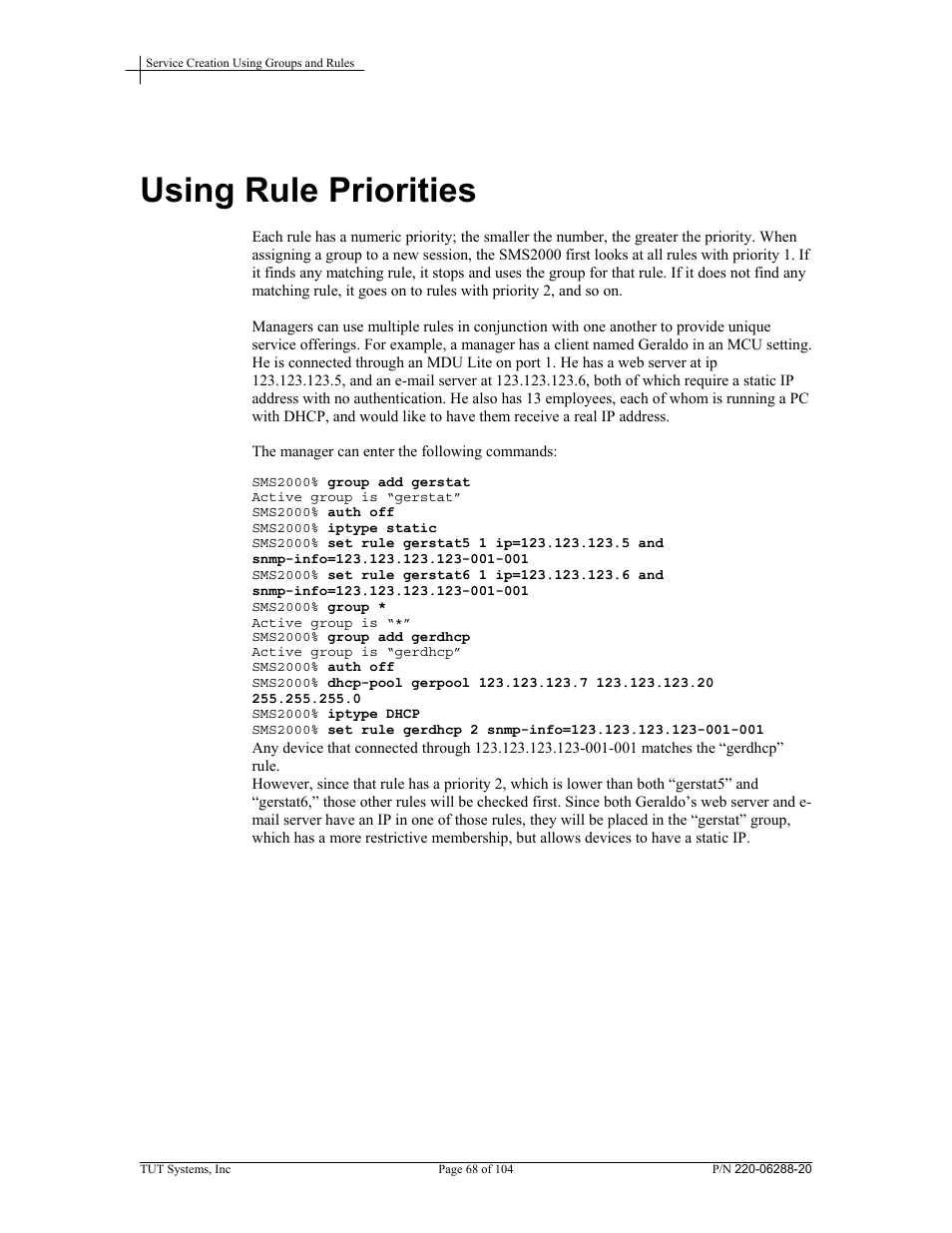 Using rule priorities | Tut Systems SMS2000 User Manual | Page 68 / 104