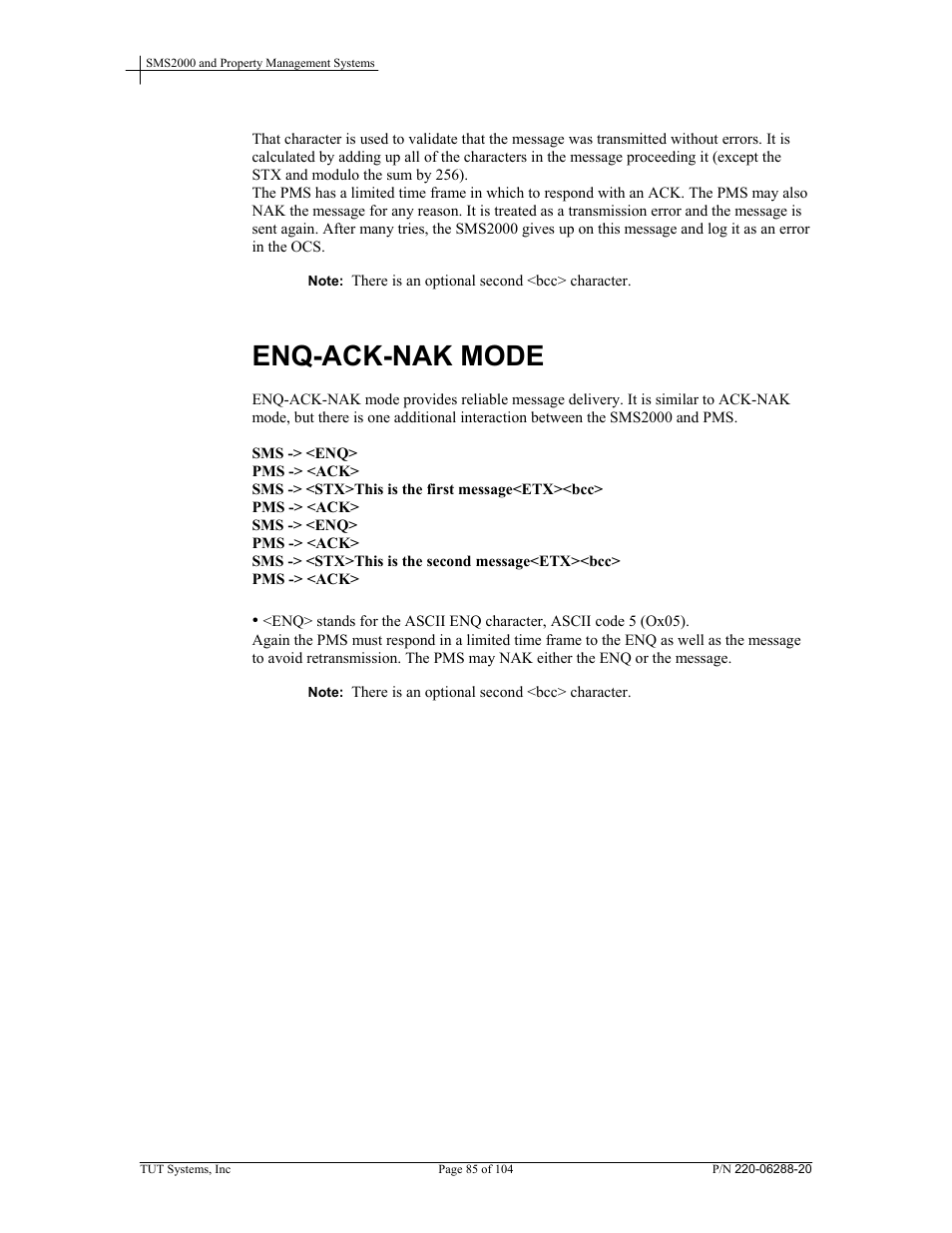 Enq-ack-nak mode | Tut Systems SMS2000 User Manual | Page 85 / 104
